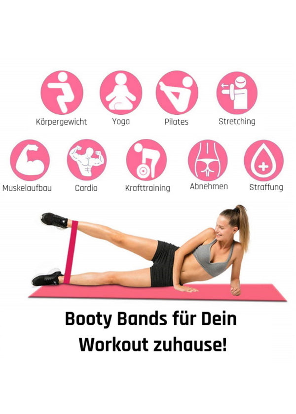 Booty Bands / 5 Fitnessbänder in versch. Stärken (Peachy Edition)