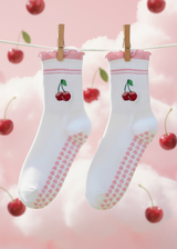 Pilates Socks - Cherry Pink Ruffles